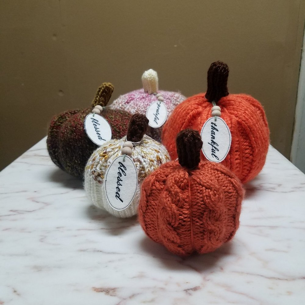 Handmade Knitted Fall Gourmet Orange Pumpkin Décor - Picture 6 of 10